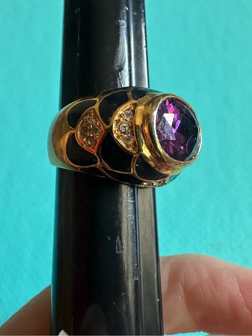 Vintage Joan Rivers Chunky Simulated Amethyst Enameled Cocktail Ring Size 6